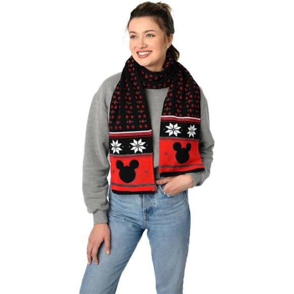 Disney Adult Scarf - Mickey & Minnie Mouse Skellington Print Knit Winter Scarf - Picture 4 of 7